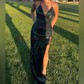 Sheath/Column V-neck Sparkly Sequin Backless Prom Dresses