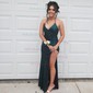 Sheath/Column V-neck Sparkly Sequin Backless Prom Dresses