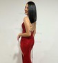 Sheath/Column V-neck Sparkly Sequin Backless Prom Dresses
