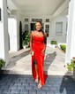 Sheath/Column Strapless Satin Prom Dresses With Ruched