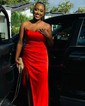 Sheath/Column Strapless Satin Prom Dresses With Ruched
