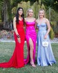 Sheath/Column Strapless Satin Prom Dresses With Ruched