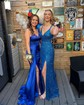 Sheath/Column V-neck Satin Corset Prom Dresses With Ruched