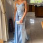 Sheath/Column V-neck Satin Corset Prom Dresses With Ruched