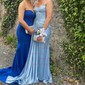 Sheath/Column V-neck Satin Corset Prom Dresses With Ruched