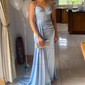 Sheath/Column V-neck Satin Corset Prom Dresses With Ruched