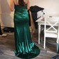 Sheath/Column V-neck Satin Corset Prom Dresses With Ruched