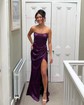 Sheath/Column Strapless Satin Corset Prom Dresses With Ruched