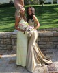 Mermaid V-neck Jersey Backless Prom Dresses With Ruched
