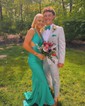 Mermaid V-neck Jersey Cut Out Prom Dresses With Ruched