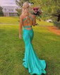 Mermaid V-neck Jersey Cut Out Prom Dresses With Ruched