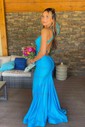 Mermaid V-neck Jersey Cut Out Prom Dresses With Ruched