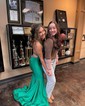 Mermaid V-neck Jersey Cut Out Prom Dresses With Ruched