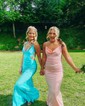 Mermaid V-neck Jersey Cut Out Prom Dresses With Ruched