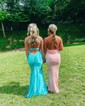 Mermaid V-neck Jersey Cut Out Prom Dresses With Ruched