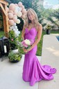 Mermaid V-neck Jersey Prom Dresses With Ruched
