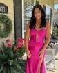 Mermaid Strapless Satin Cut Out Prom Dresses With Ruched