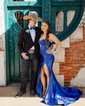 Mermaid Strapless Satin Cut Out Prom Dresses With Ruched