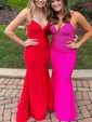 Mermaid V-neck Jersey Backless Prom Dresses With Ruched
