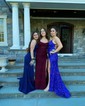 Mermaid V-neck Jersey Backless Prom Dresses With Ruched