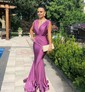 Mermaid V-neck Jersey Prom Dresses With Ruched