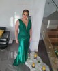 Mermaid V-neck Jersey Prom Dresses With Ruched
