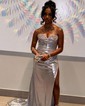 Sparkly Mermaid Strapless Metallic Prom Dresses With Beading