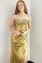 Sparkly Mermaid Strapless Metallic Prom Dresses With Beading