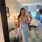 Sheath/Column V-neck Ruched Satin Prom Dresses With Beading