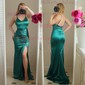 Sheath/Column V-neck Satin Prom Dresses With Ruched