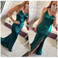 Sheath/Column V-neck Satin Prom Dresses With Ruched