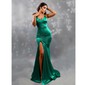 Sheath/Column V-neck Satin Prom Dresses With Ruched