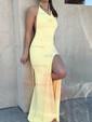 Sheath/Column Cowl Neck Jersey Backless Prom Dresses With Ruched