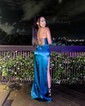 Sheath/Column Strapless Satin Prom Dresses With Ruched