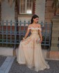 Ball Gown Off-the-shoulder Glitter Tulle Prom Dresses With Appliques