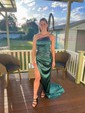 Sheath/Column Strapless Silk-like Satin Sweep Train Prom Dresses With Split Front