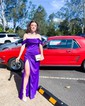 Sheath/Column Off-the-shoulder Silk-like Satin Floor-length Split Front Prom Dresses