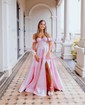 Ball Gown Off-the-shoulder Satin Sweep Train Bow Prom Dresses
