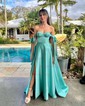 Ball Gown Off-the-shoulder Satin Sweep Train Bow Prom Dresses