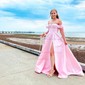 Ball Gown Off-the-shoulder Satin Sweep Train Bow Prom Dresses