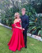 Ball Gown Off-the-shoulder Satin Sweep Train Bow Prom Dresses
