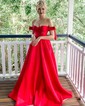 Ball Gown Off-the-shoulder Satin Sweep Train Bow Prom Dresses