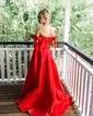Ball Gown Off-the-shoulder Satin Sweep Train Bow Prom Dresses