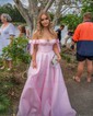 Ball Gown Off-the-shoulder Satin Sweep Train Bow Prom Dresses