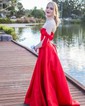 Ball Gown Off-the-shoulder Satin Sweep Train Bow Prom Dresses