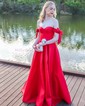 Ball Gown Off-the-shoulder Satin Sweep Train Bow Prom Dresses