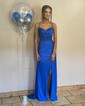 Sheath/Column V-neck Satin Prom Dresses With Beading