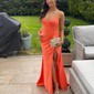 Sheath/Column V-neck Glitter Prom Dresses With Ruched