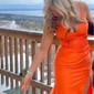 Sheath/Column V-neck Glitter Prom Dresses With Ruched
