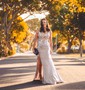 Sheath/Column V-neck Satin Corset Prom Dresses With Appliques